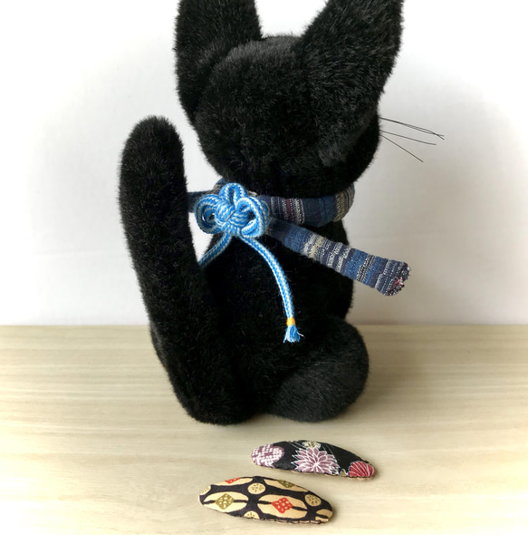 江戸猫の首輪セット(縞紬/男の子) 2枚目の画像