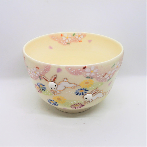 “PUKKURI”茶碗“Haruno Usagi” 京都燒/清水燒 京都傳統工藝品 清水燒 櫻花 櫻花兔 第2張的照片