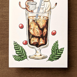 ポストカードサイズ 猫とアイスコーヒーアートプリント/イラスト複製画 3枚目の画像