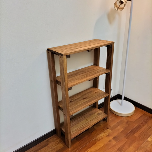ブラウン　4段　引き出し　ウッドシェルフ　ハンドメイド　家具 オープンラック 幅118cm 4段 シェルフ FJ-W118-4段 木目調