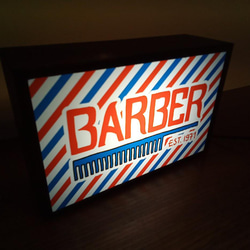 バーバー 理容室 ヘアーサロン 櫛 床屋さん ミニチュア 看板 玩具 置物 雑貨 LEDライトBOXミニ 2枚目の画像