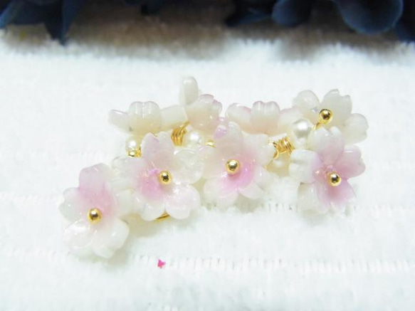 桜ビーズ　パール  ピン加工パーツ　ピンクパープル 6枚目の画像