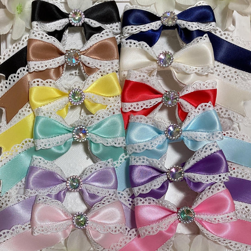 再販♡2個セット♪繰り返し使える！ビジューとサテンレースリボンの 