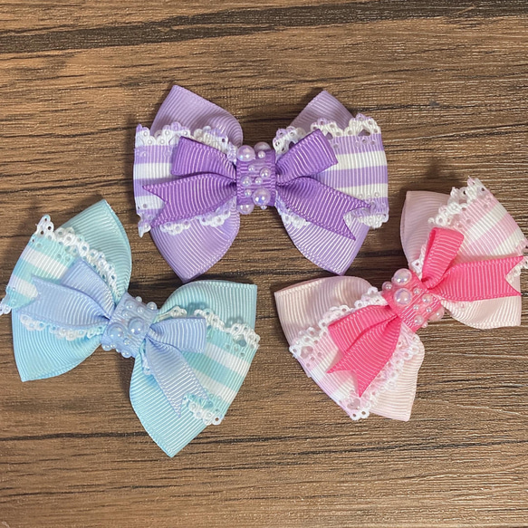 2個セット！繰り返し使える♪ パール と レース ストライプ リボンの  