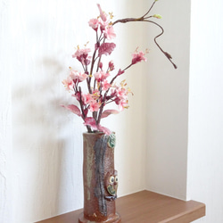 一点物【パンフラワー/和/パン粘土】フクロウさんとサクラさん～ほっこり心和む桜のパンフラワアレンジメント 4枚目の画像
