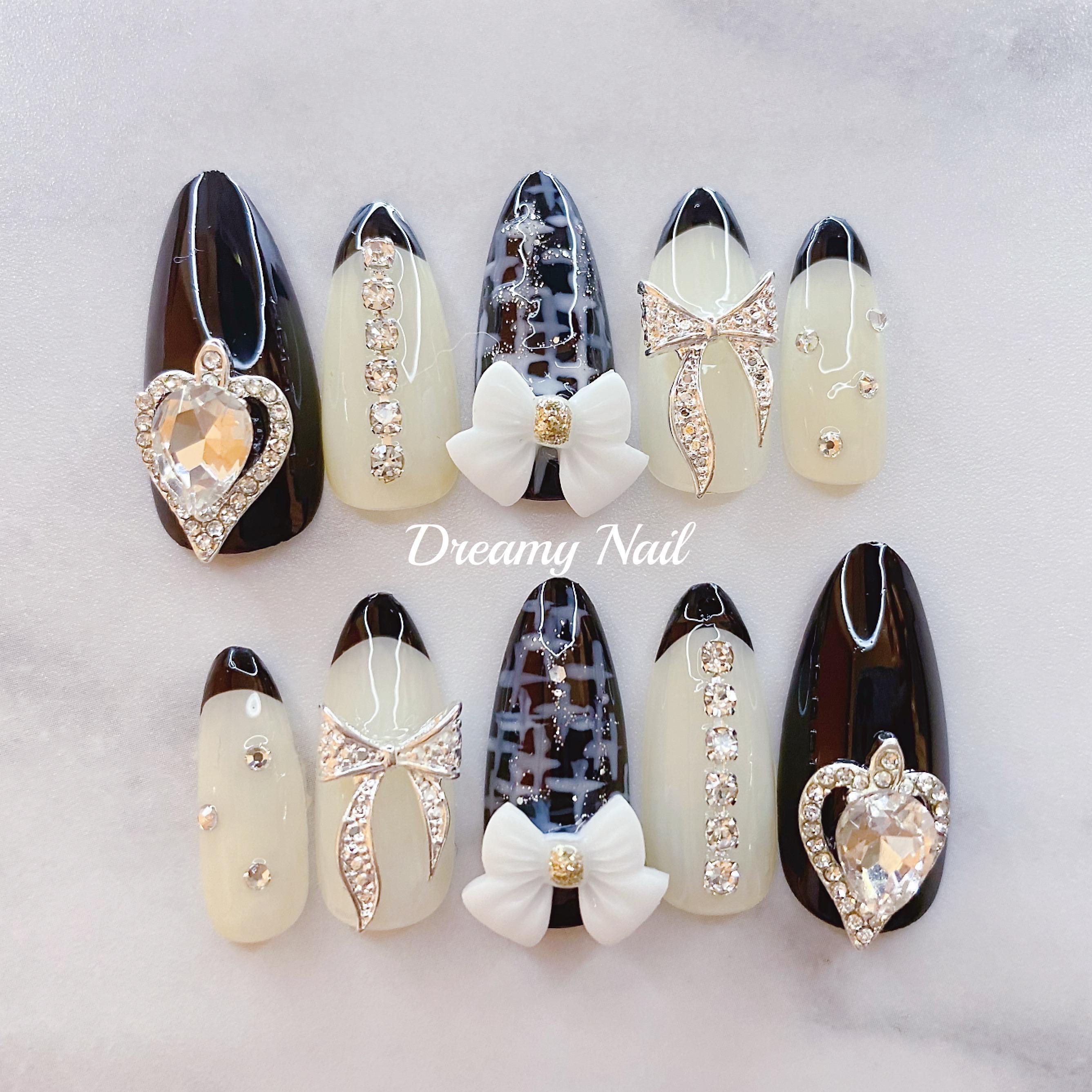 オーダーネイルチップ 地雷系 量産型 ブラック 大人かわいい 綺麗系 清楚系