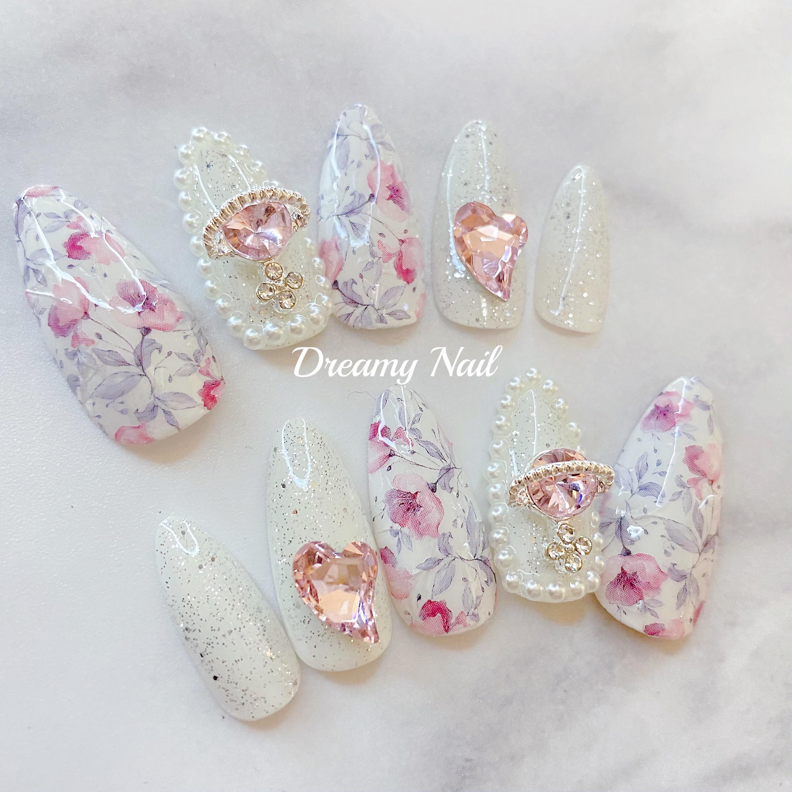 ネイルチップオーダー☆量産型地雷韓国ウェディング清楚系綺麗可愛い系オレンジリボン ネイルチップオーダー☆量産型地雷韓国ウェディング清楚系綺麗系