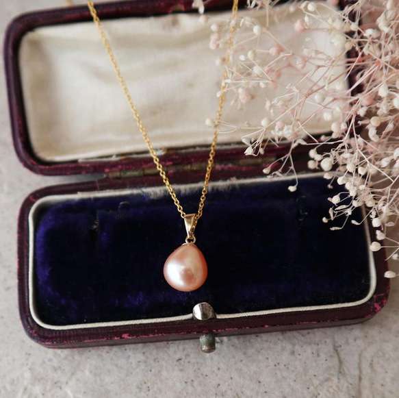 【14kgf】ピンクベージュ淡水パールのバロックネックレス＊6月誕生石 真珠 2枚目の画像