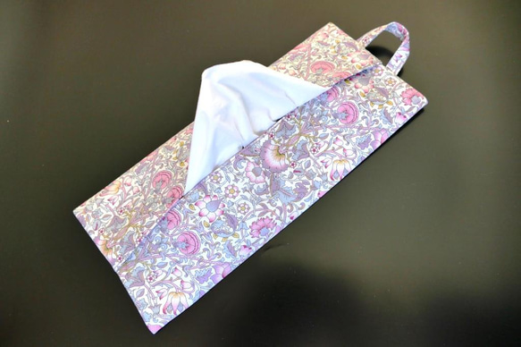 ボックスティッシュケース 持ち歩き リバティ ロデン(紫＆ピンク) 布小物 布雑貨 ボックスティッシュカバー 大容量 1枚目の画像