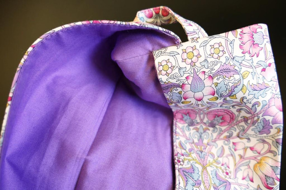 ボックスティッシュケース 持ち歩き リバティ ロデン(紫＆ピンク) 布小物 布雑貨 ボックスティッシュカバー 大容量 4枚目の画像