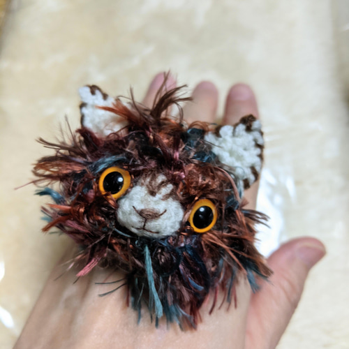 あみぐるみ】猫の顔だけキーホルダーファーヤーン【142】 あみぐるみ