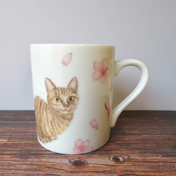 桜と猫のマグカップ　手描き　 1枚目の画像