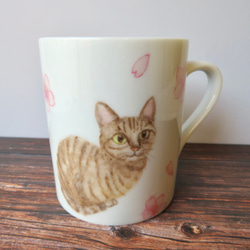 桜と猫のマグカップ　手描き　 2枚目の画像