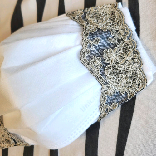 S~L】❤️黒とベージュお花レース機能ダブルガーゼ『不織布マスク  