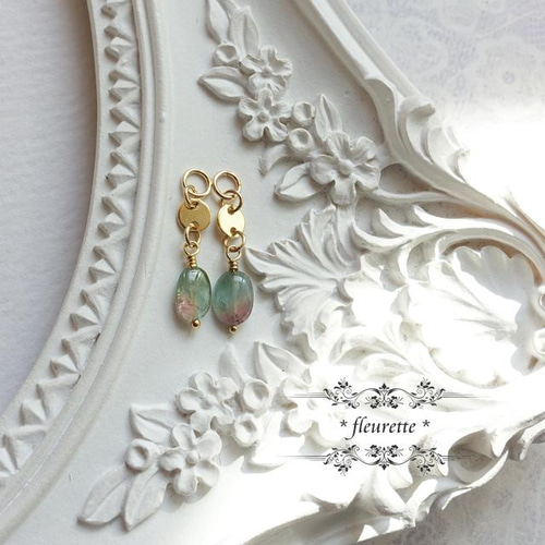 ウォーターメロントルマリンピアスチャーム*K14GF*バイカラー