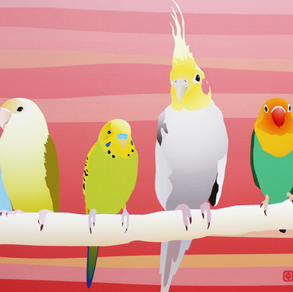 パネル作品【小】「Pet Birds -pink-」（A5・B5サイズ） 4枚目の画像