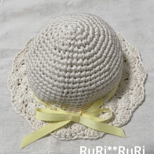 ハンドメイド☺︎春夏コットン☺︎スマイルピースマークお花☺︎夏ハット夏フェス夏帽子 ハンドメイド☺︎春夏コットン☺︎スマイルピースマークお花