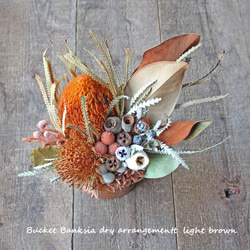 Bucket Banksia dry arrangement light brown M【ラッピング無料】 1枚目の画像