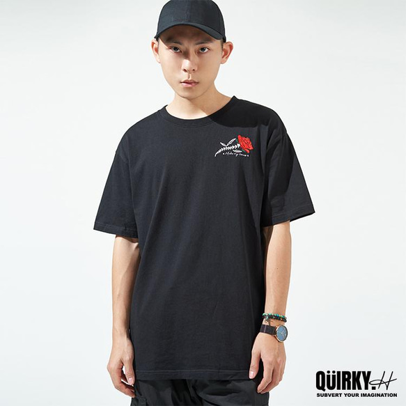 【Quirky.H】夜光玫瑰刺繡OVERSIZE短袖T-shirt 第3張的照片