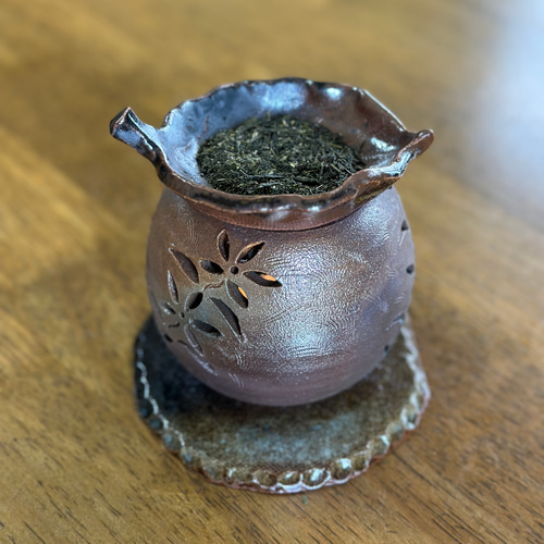 再販】お茶の香りとお花の灯りが美しい焼き締め茶香炉3点セット アロマ