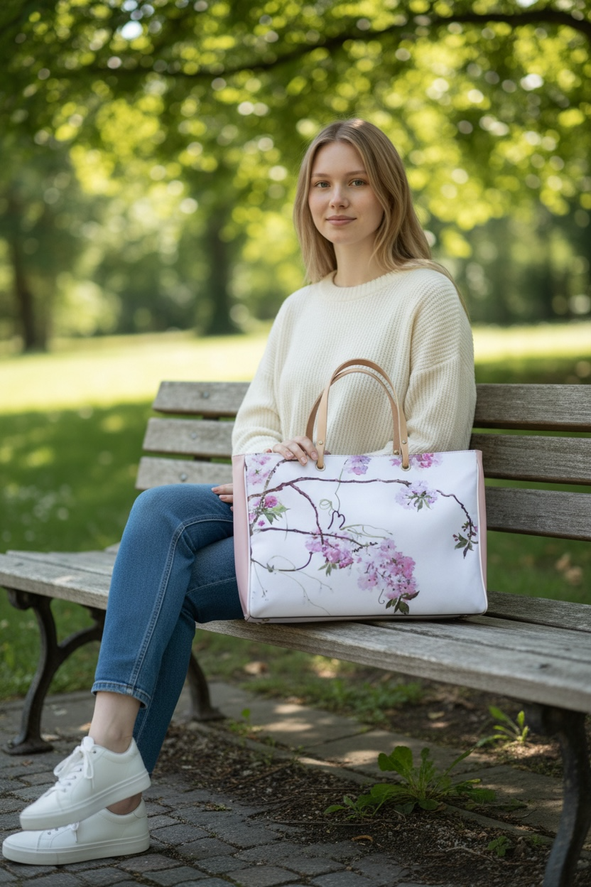 八重桜（メジロ無しと有り）　イタリアンレザーハンドバック