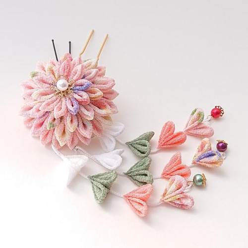 【SALE／55%OFF】 柄ちりめんのダリアのかんざし つまみ細工 おかめ かんざし その他