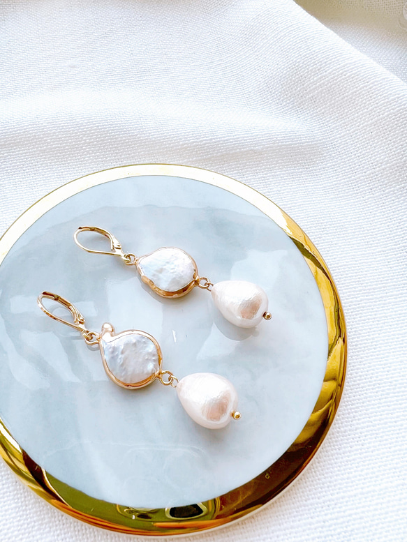 天然淡水珍珠 • 日本棉花珠耳環 • 可轉耳夾 第1張的照片