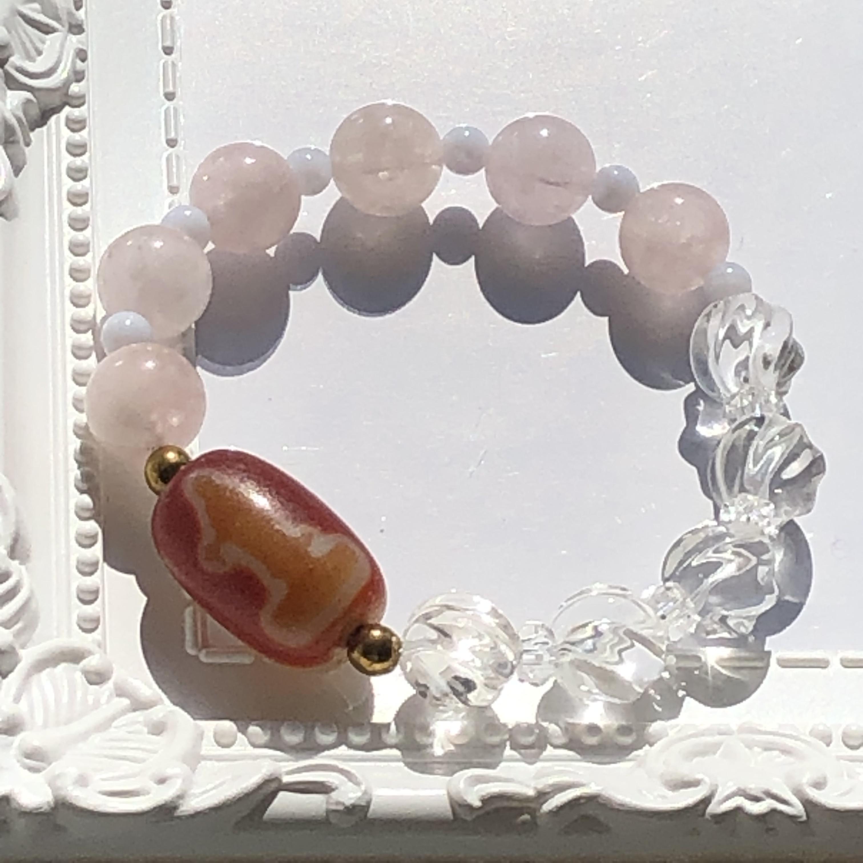 観音天珠&モルガナイト&水晶☆天珠ブレスレット