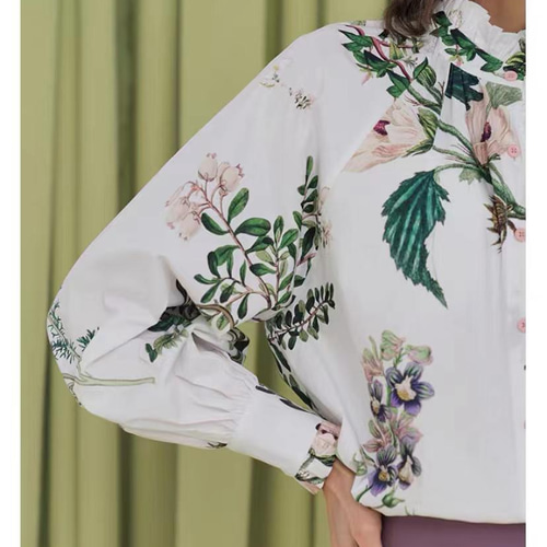 FRAY I.D ボタニカルプリントシアータックパフブラウス 花柄 ブラウス