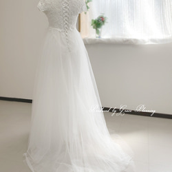 在庫限りウェディングドレス 5号~7号 半袖 袖あり トレーン 前撮り 挙式　結婚式 花嫁 Aライン0601-sa 7枚目の画像