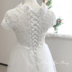 在庫限りウェディングドレス 5号~7号 半袖 袖あり トレーン 前撮り 挙式　結婚式 花嫁 Aライン0601-sa 6枚目の画像