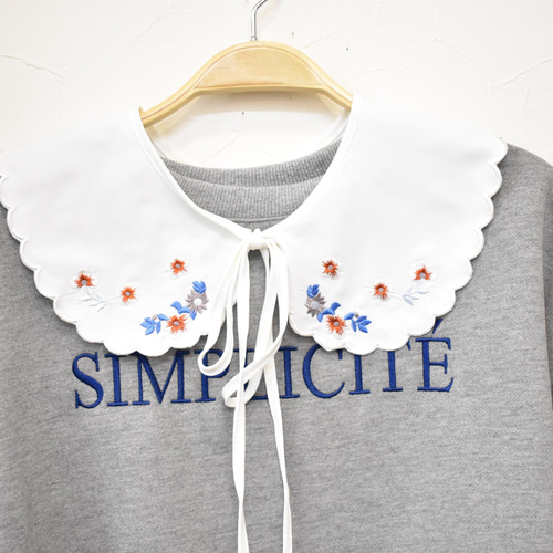 送料無料）お花刺繍のレトロつけ襟（白）【No.787】 その他