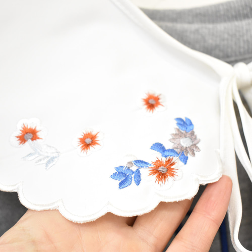 送料無料）お花刺繍のレトロつけ襟（白）【No.787】 その他
