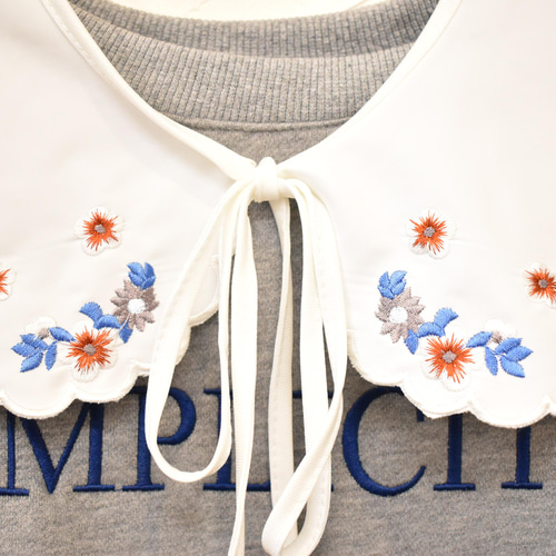 送料無料）お花刺繍のレトロつけ襟（白）【No.787】 その他