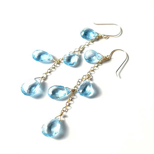 K18 スイスブルートパーズ 天然石 シャンデリア ピアス or イヤリング