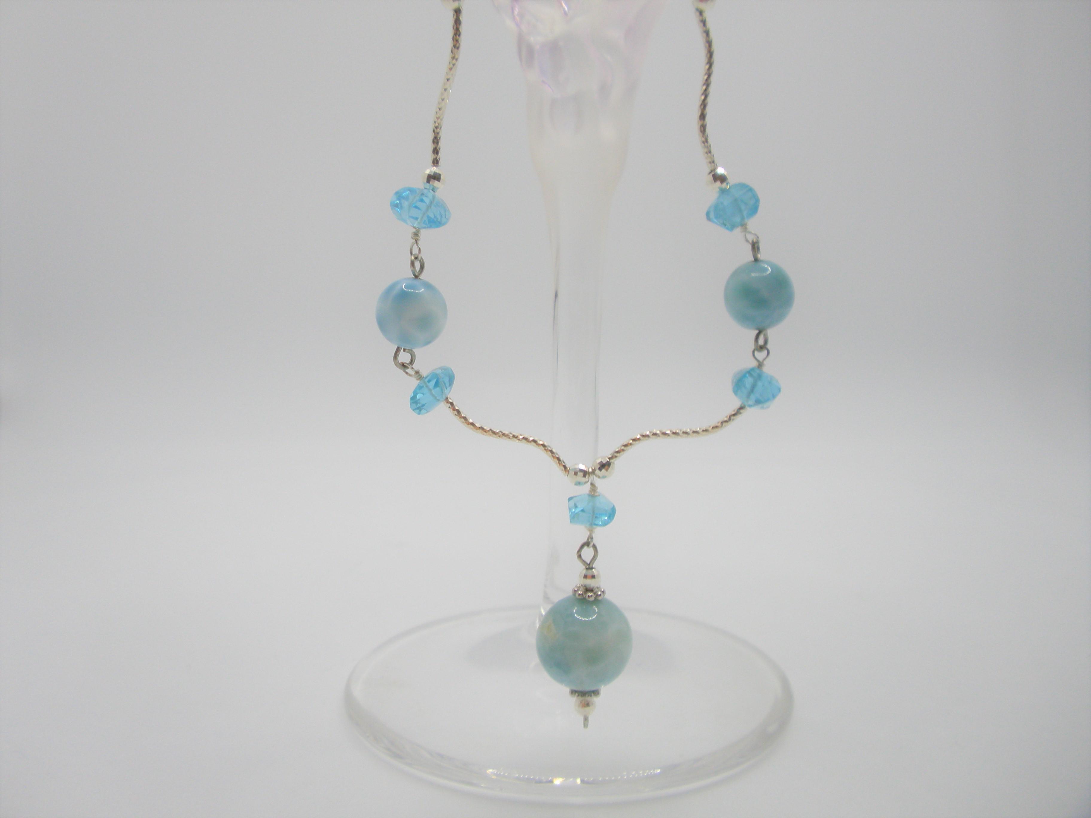 ”ラリマー”と”アパタイト”の美しい水色ネックレス