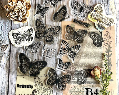 送料無料【B4 コラージュ素材】海外 透明シリコンスタンプ ハンコ 日記