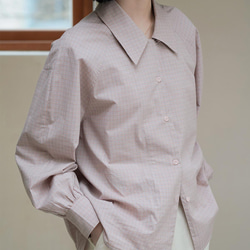 淡粉色格紋襯衫|襯衫|春款|棉|Sora-887 第2張的照片