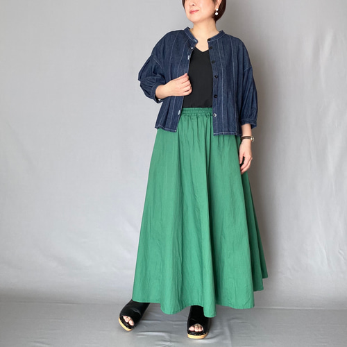 シャツ/ブラウス(長袖/七分) T. japan standard denim shirt 柔らかデニムの七分袖タックブラウス (ネイビー )大人 シャツブラウス