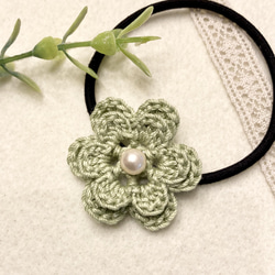 『送料無料』 flower crochetのヘアゴム/ヘアピン　light green 3枚目の画像