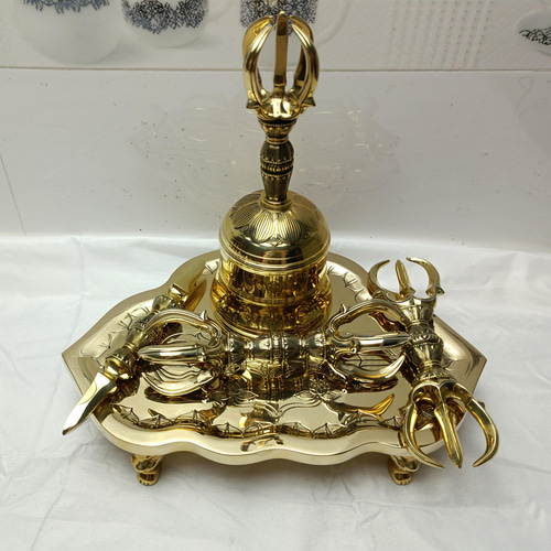 仏教法器 真言宗 5点セット 鐘 金剛盤 独鈷杵 三鈷杵 五鈷杵 真鍮製