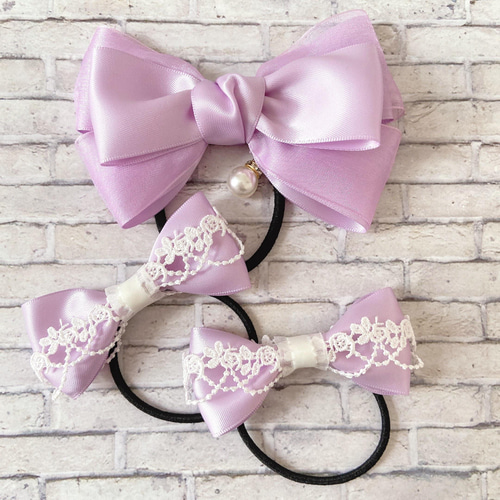 紫が好きな子のための、ヘアアクセサリーセット（ローズ）／ヘアゴム