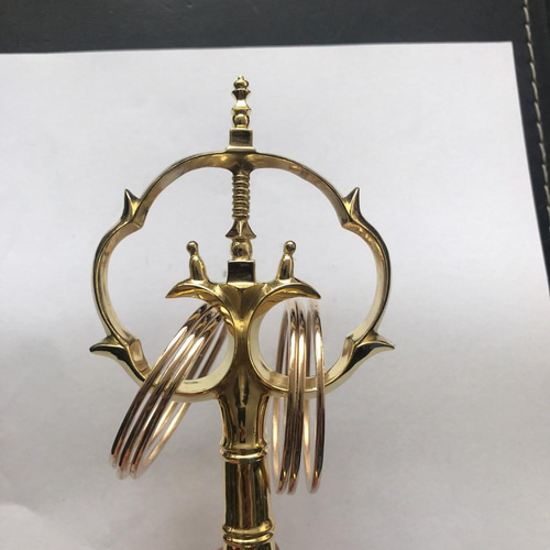 密教法器 法杖 五鈷杵錫杖 真鍮製 禅杖 仏教美術 23.5cm その他 密教法器 法杖 五鈷杵錫杖 真鍮製 禅杖 仏教美術 23.5cm その他