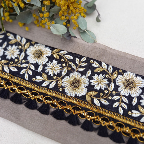 インド刺繍リボンタッセル♪ インド刺繍リボン+タッセル【No.127】④ピンク×ピンク◼️50cm×2