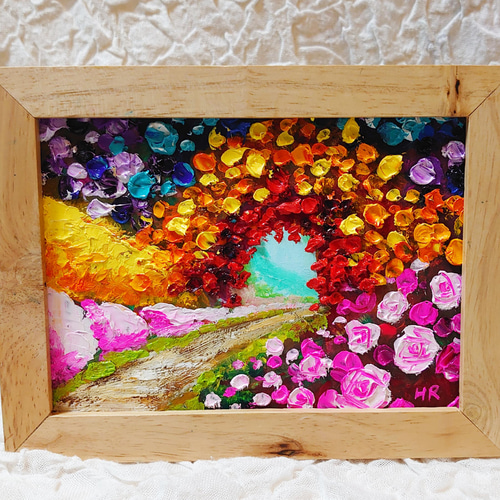 開店祝い 油絵 ミニ絵画【花の道】 絵画 HR 通販｜Creema(クリーマ 絵画