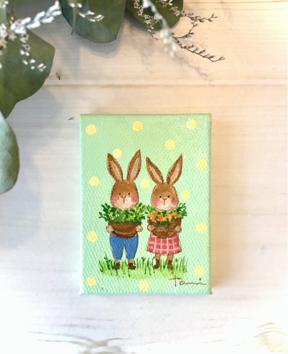 うさぎ の イラスト 「 Happy Easter」 原画 キャンバス 原画
