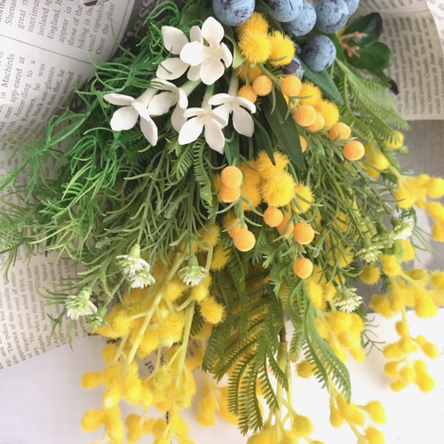 毎年楽しめるミモザのスワッグ＊1 アートフラワー あおいとりき