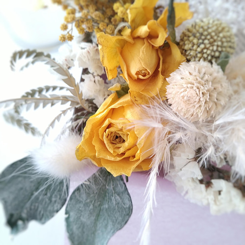 本物花 アンティークイエロー 薔薇 髪飾り ブライダル ウエディング