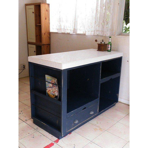 タイルトップ アイランドキッチンカウンター ネイビーブルー キッチン