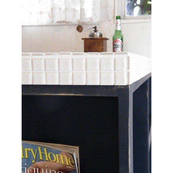 タイルトップ　アイランドキッチンカウンター　ネイビーブルー　キッチン収納 サイズ